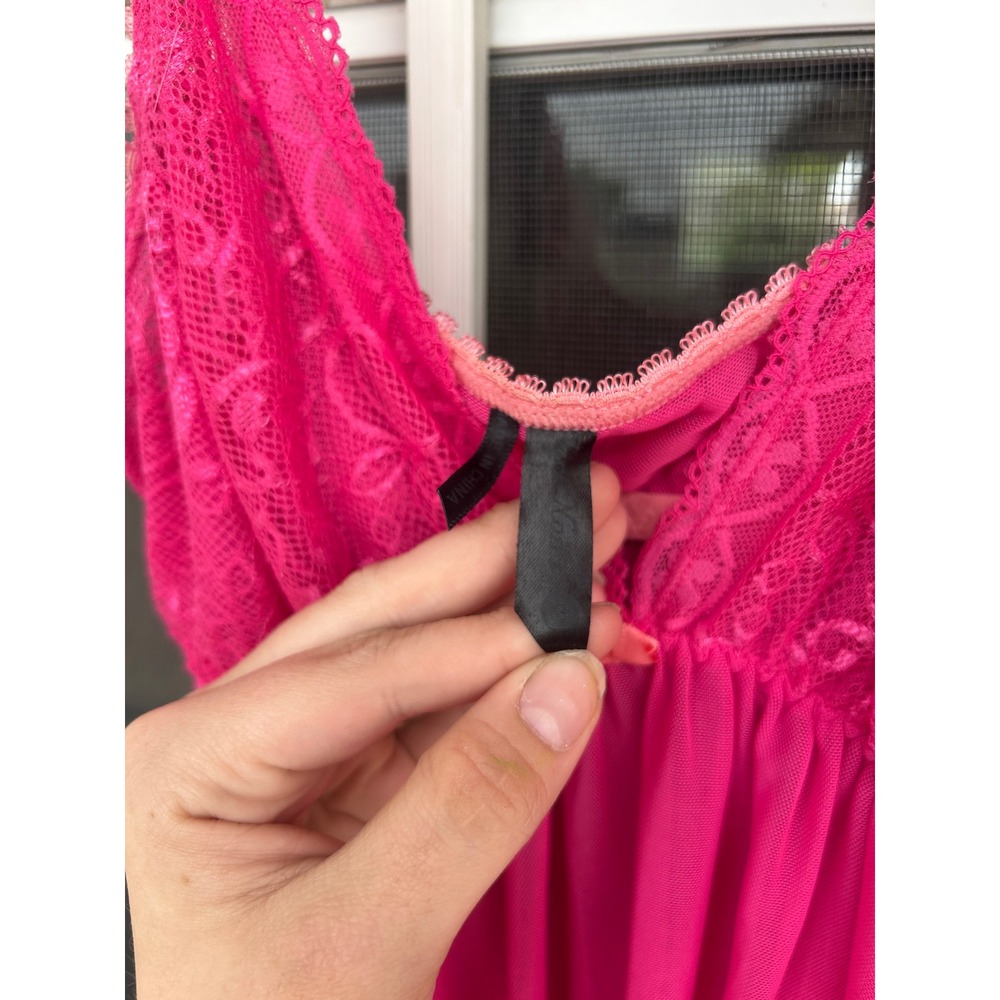 Petit Noir Hot Pink Lace Mesh Babydoll Chemise Lingerie Nightie Bow Coquette S - Picture 5 of 13